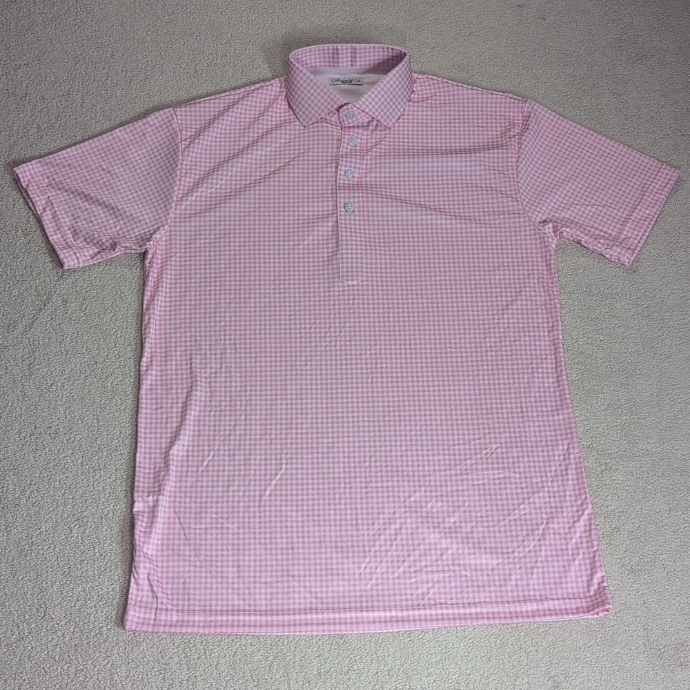 Collars and Co Dress Collar Polo Shirt Mens M Pink Gingham Check Performance - Picture 5 of 10